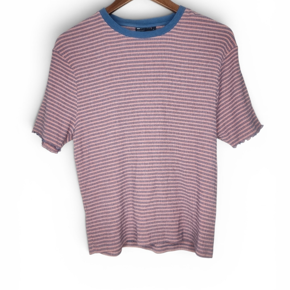 ASOS Textured Mauve and Blue Striped Top Size M